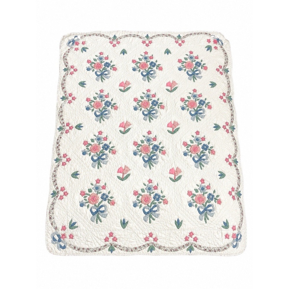 Vintage‎ Arch Cotton Handmade Appliqued Floral Quilt Pastel Colors Twin Cottage